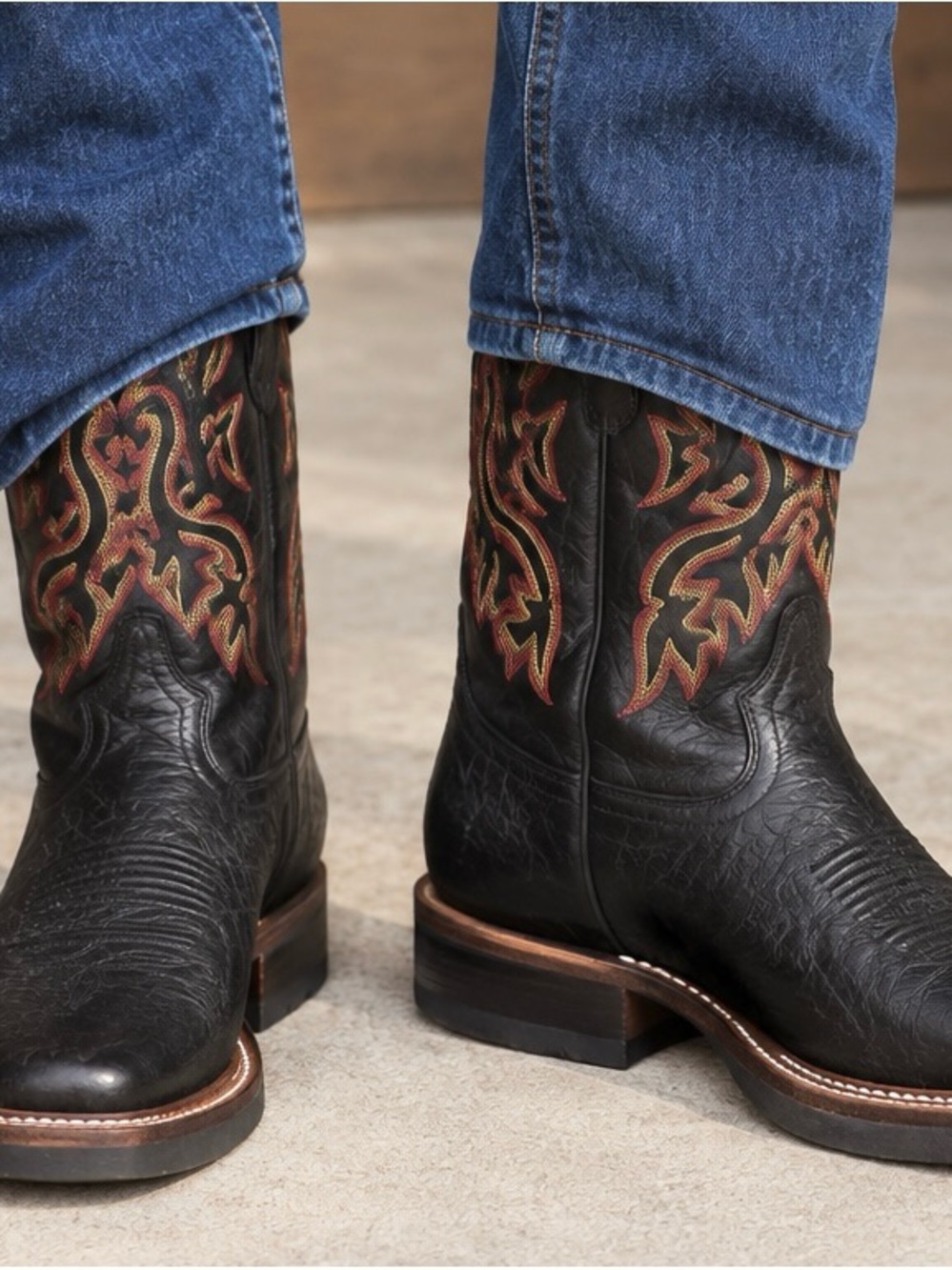 Men's Boots - Embroidered Cowboy/Western, Square Toe